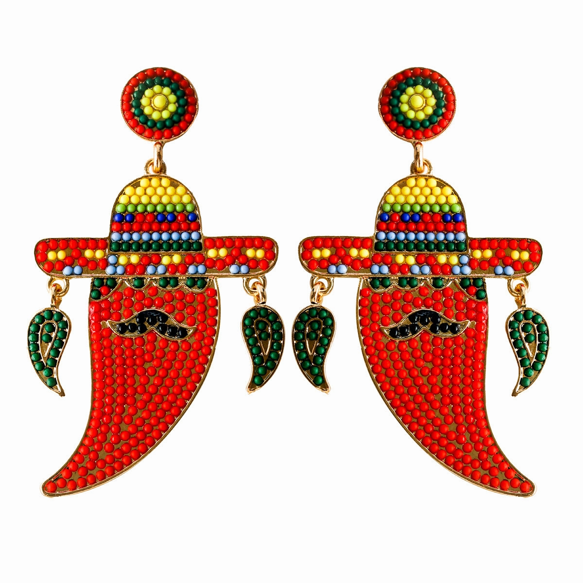 Wholesale Mexican Cactus Avocado Colorful Handmade Rice Beads Earrings