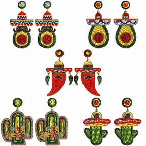 Wholesale Mexican Cactus Avocado Colorful Handmade Rice Beads Earrings