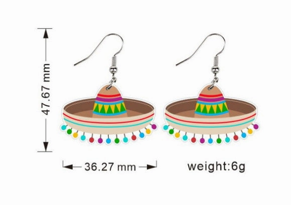 Wholesale Mexican Kalihuala skull pepper paddle rainbow acrylic earrings