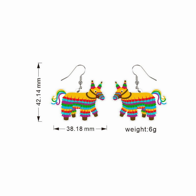 Wholesale Mexican Kalihuala skull pepper paddle rainbow acrylic earrings