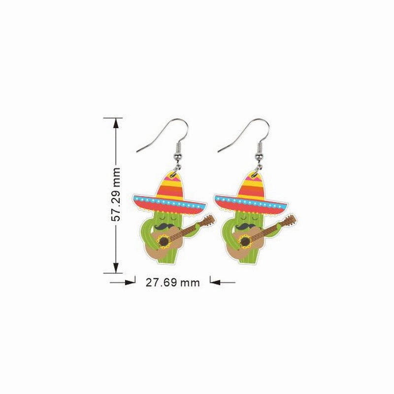 Wholesale Mexican Kalihuala skull pepper paddle rainbow acrylic earrings