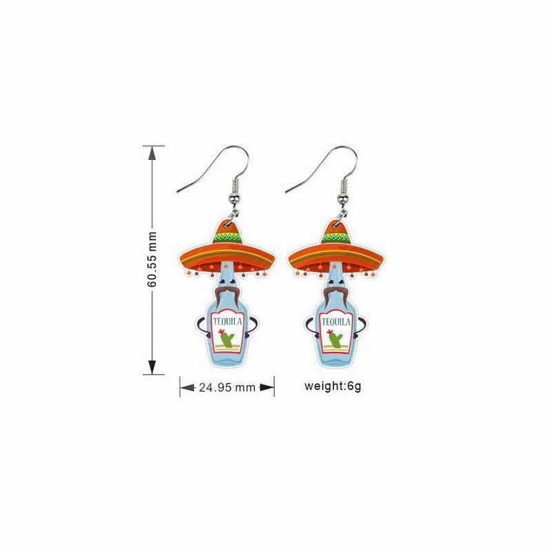 Wholesale Mexican Kalihuala skull pepper paddle rainbow acrylic earrings
