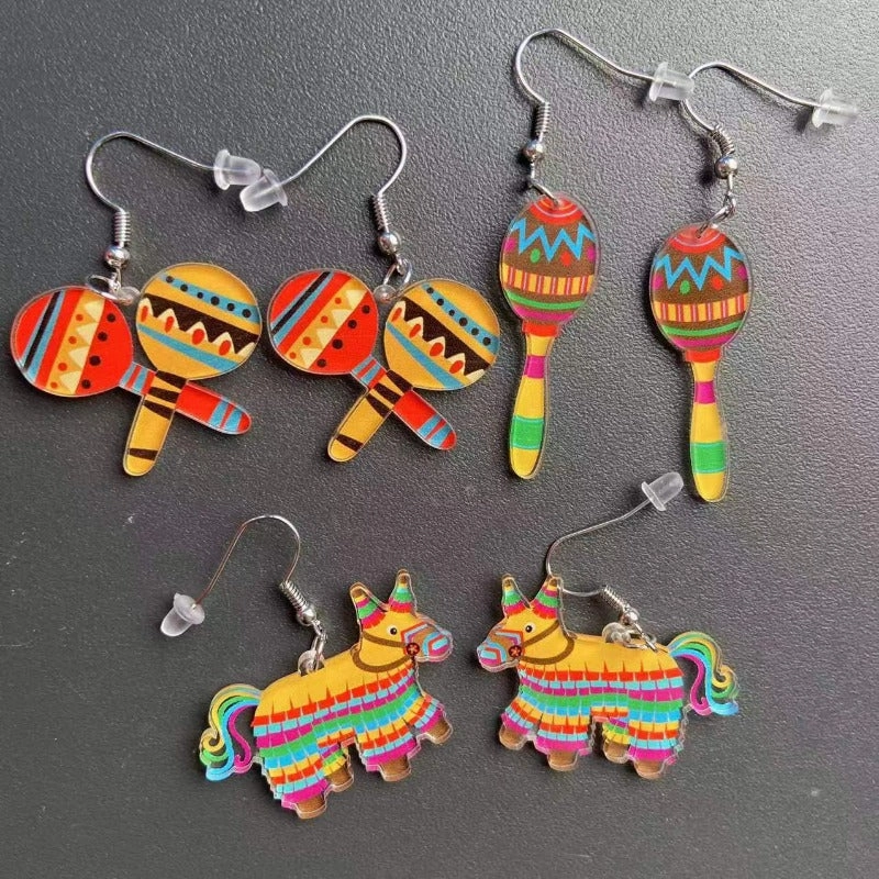 Wholesale Mexican May 5th Carnival Chili Rainbow Horse Wine Hat Skull Avocado Acrylic Earrings