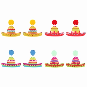 Wholesale Mexican Sombrero Rainbow Color Acrylic Earrings