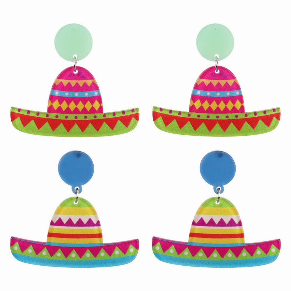Wholesale Mexican Sombrero Rainbow Color Acrylic Earrings