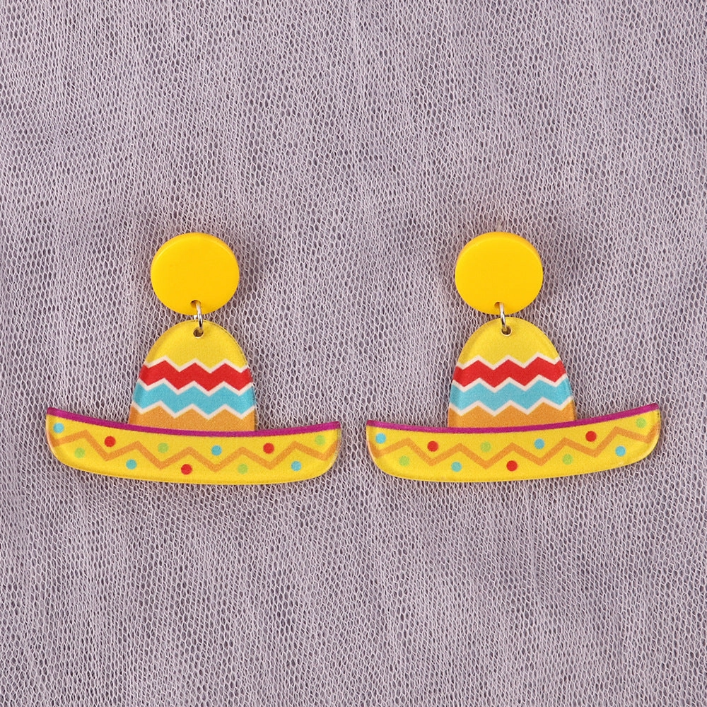 Wholesale Mexican Sombrero Rainbow Color Acrylic Earrings