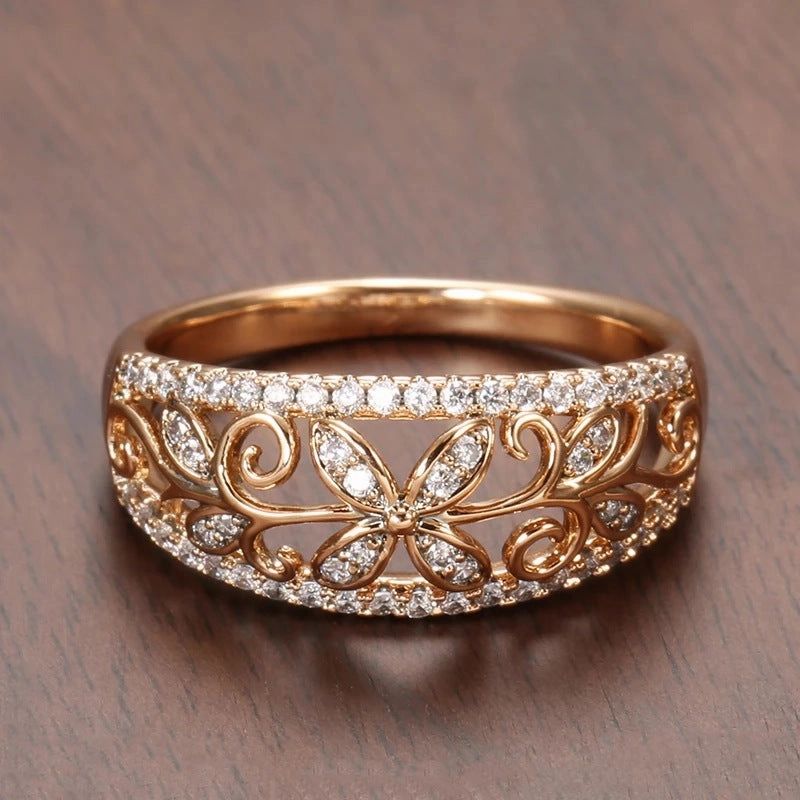 Wholesale Micro Inlaid Zircon Clover Copper Rings