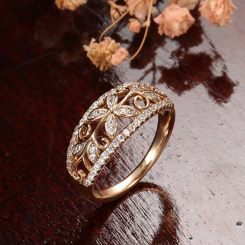 Wholesale Micro Inlaid Zircon Clover Copper Rings