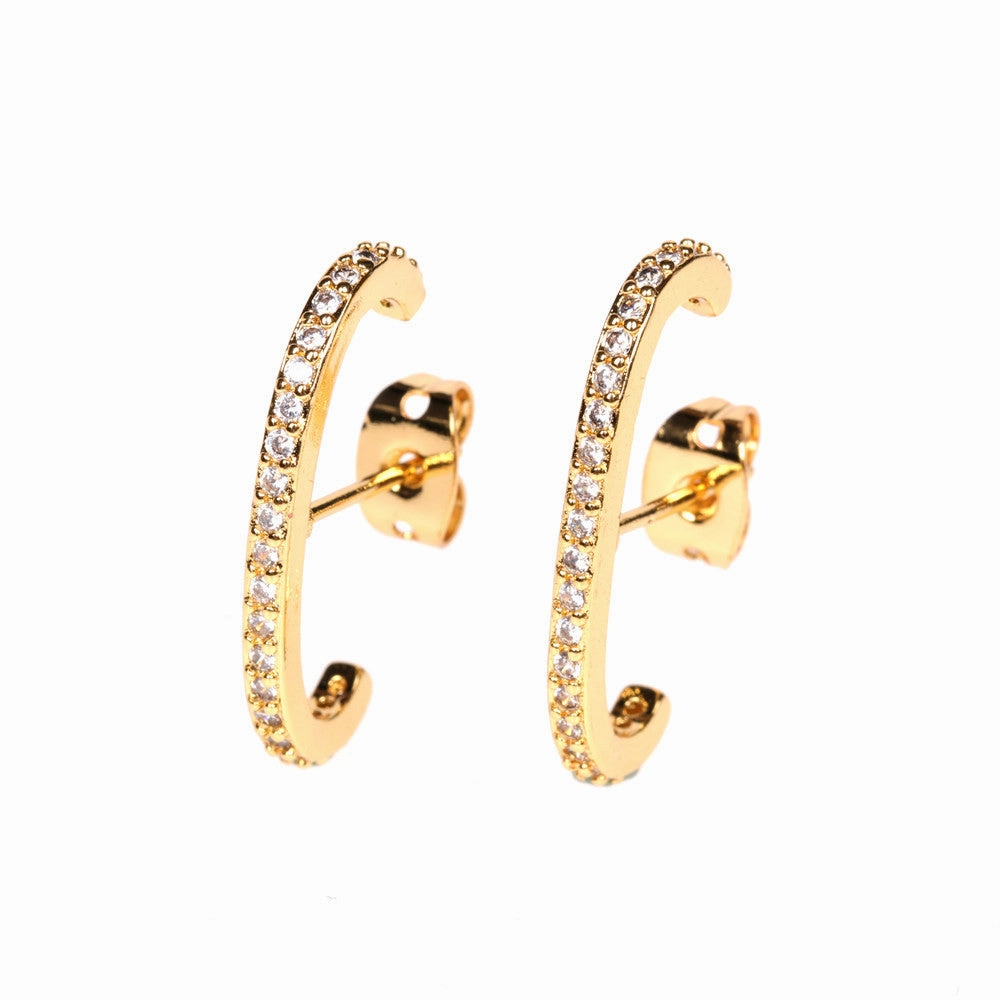 Wholesale Micro Paved C Shape Copper Earrings