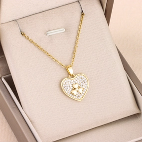Wholesale Micro Paved Diamond Heart Titanium Steel Necklaces