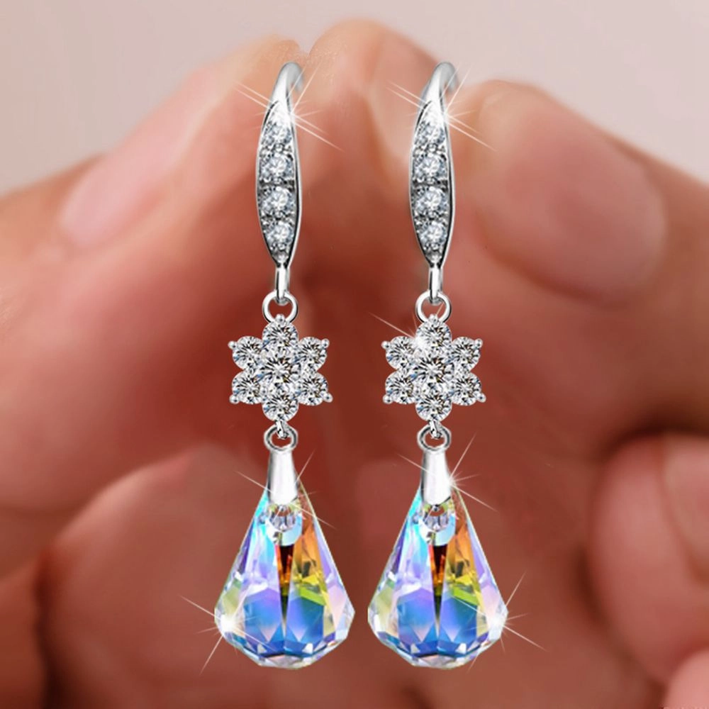 Wholesale Micro Paved Zircon Artificial Crystal Super Flash Diamond Tassel Earrings