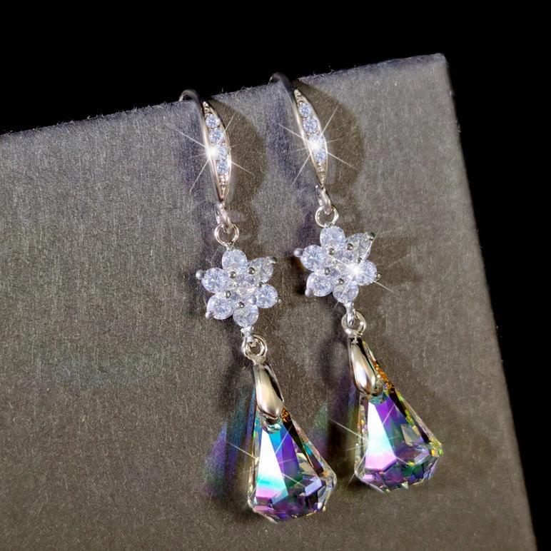 Wholesale Micro Paved Zircon Artificial Crystal Super Flash Diamond Tassel Earrings