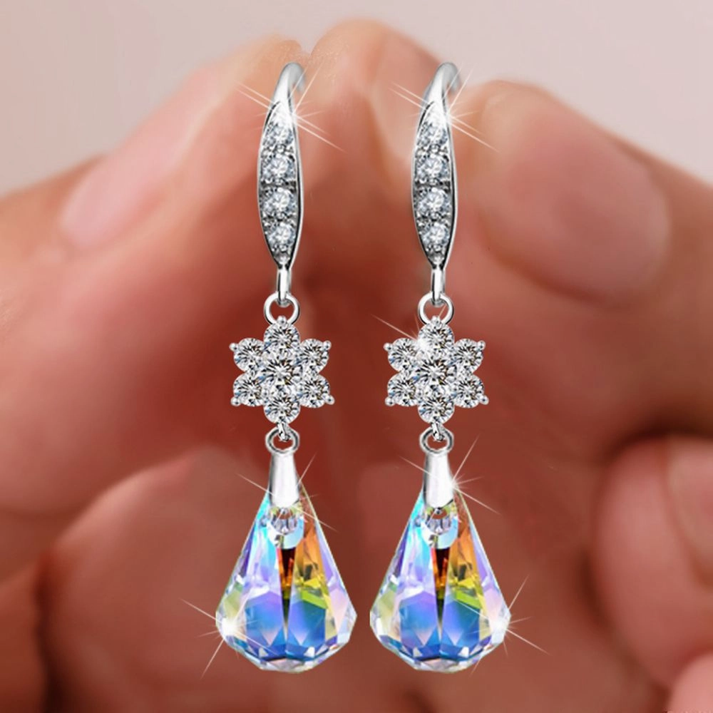 Wholesale Micro Paved Zircon Artificial Crystal Super Flash Diamond Tassel Earrings