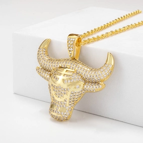 Wholesale Micro Paved Zircon Bull Head Alloy Necklace