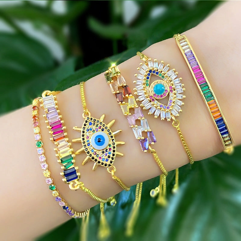 Wholesale Micro Paved Zircon Drawstring Colorful Crystal Bracelet