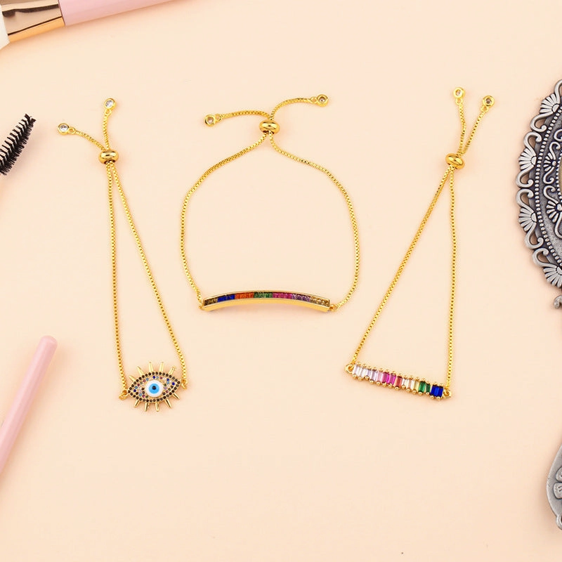 Wholesale Micro Paved Zircon Drawstring Colorful Crystal Bracelet