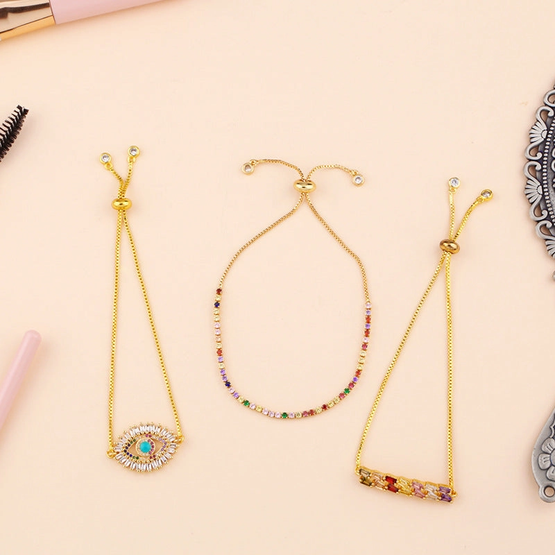 Wholesale Micro Paved Zircon Drawstring Colorful Crystal Bracelet