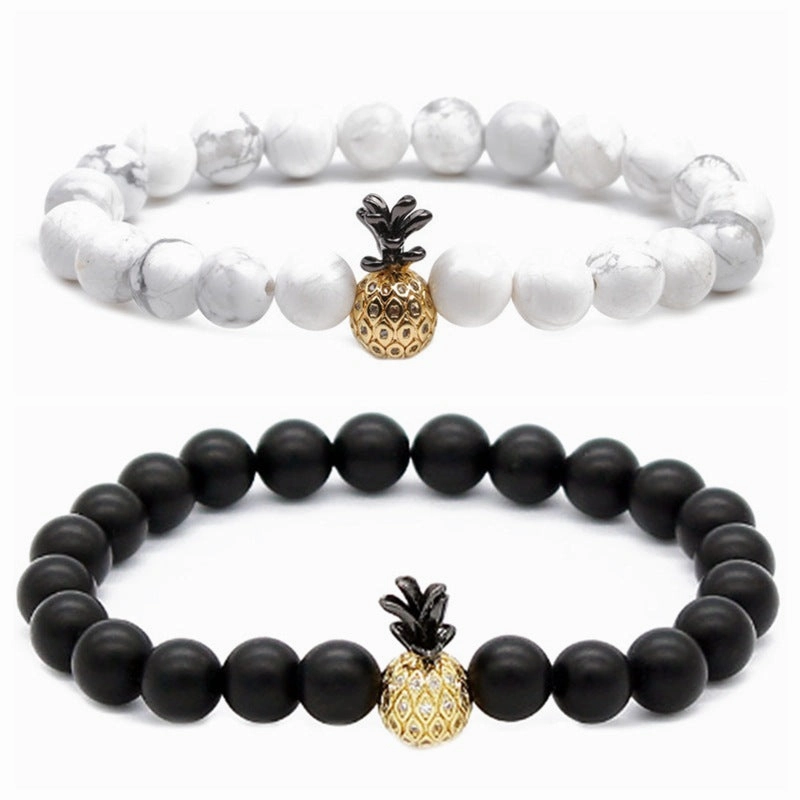 Wholesale Micropaved Zircon White Turquoise Volcanic Stone Bracelets