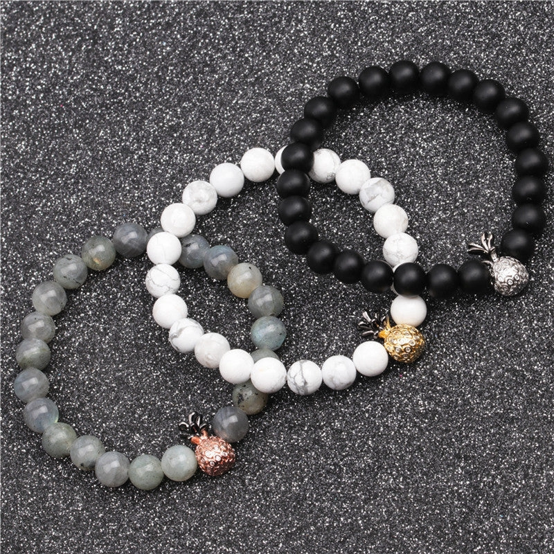 Wholesale Micropaved Zircon White Turquoise Volcanic Stone Bracelets
