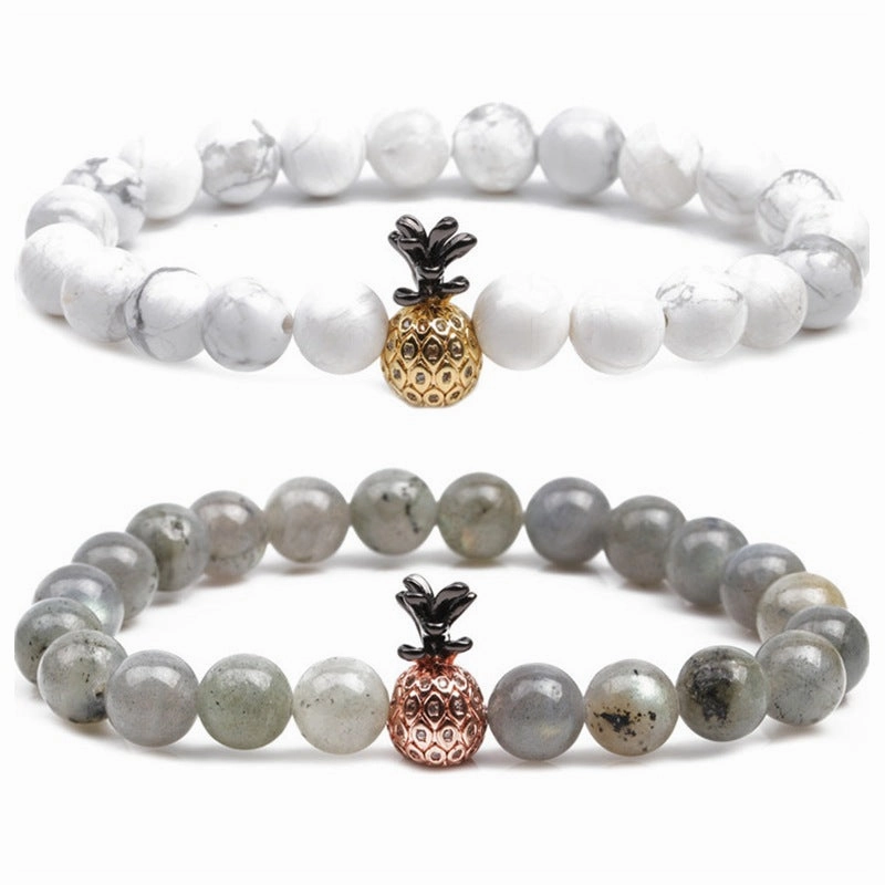 Wholesale Micropaved Zircon White Turquoise Volcanic Stone Bracelets