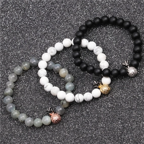 Wholesale Micropaved Zircon White Turquoise Volcanic Stone Bracelets