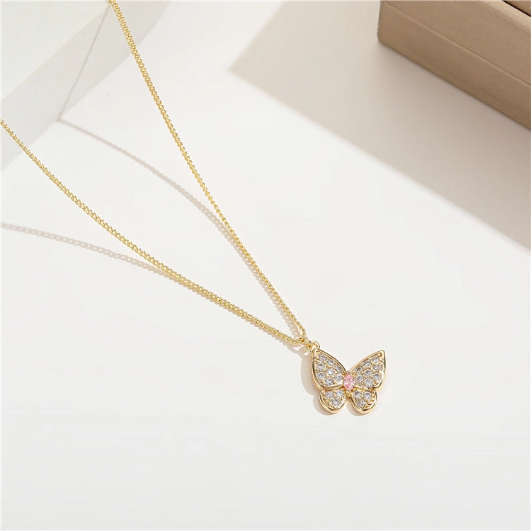 Wholesale Micropaved Zirconia Butterfly Necklace Collarbone Chain
