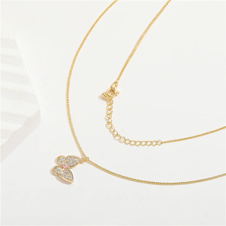 Wholesale Micropaved Zirconia Butterfly Necklace Collarbone Chain