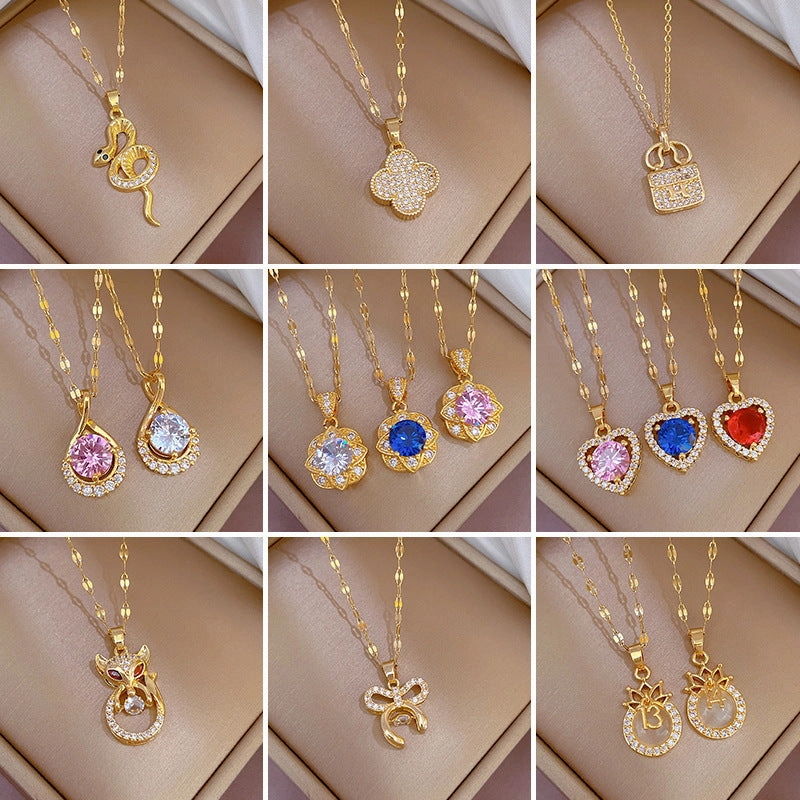 Wholesale Microsetting Clavicle Titanium Steel Necklaces