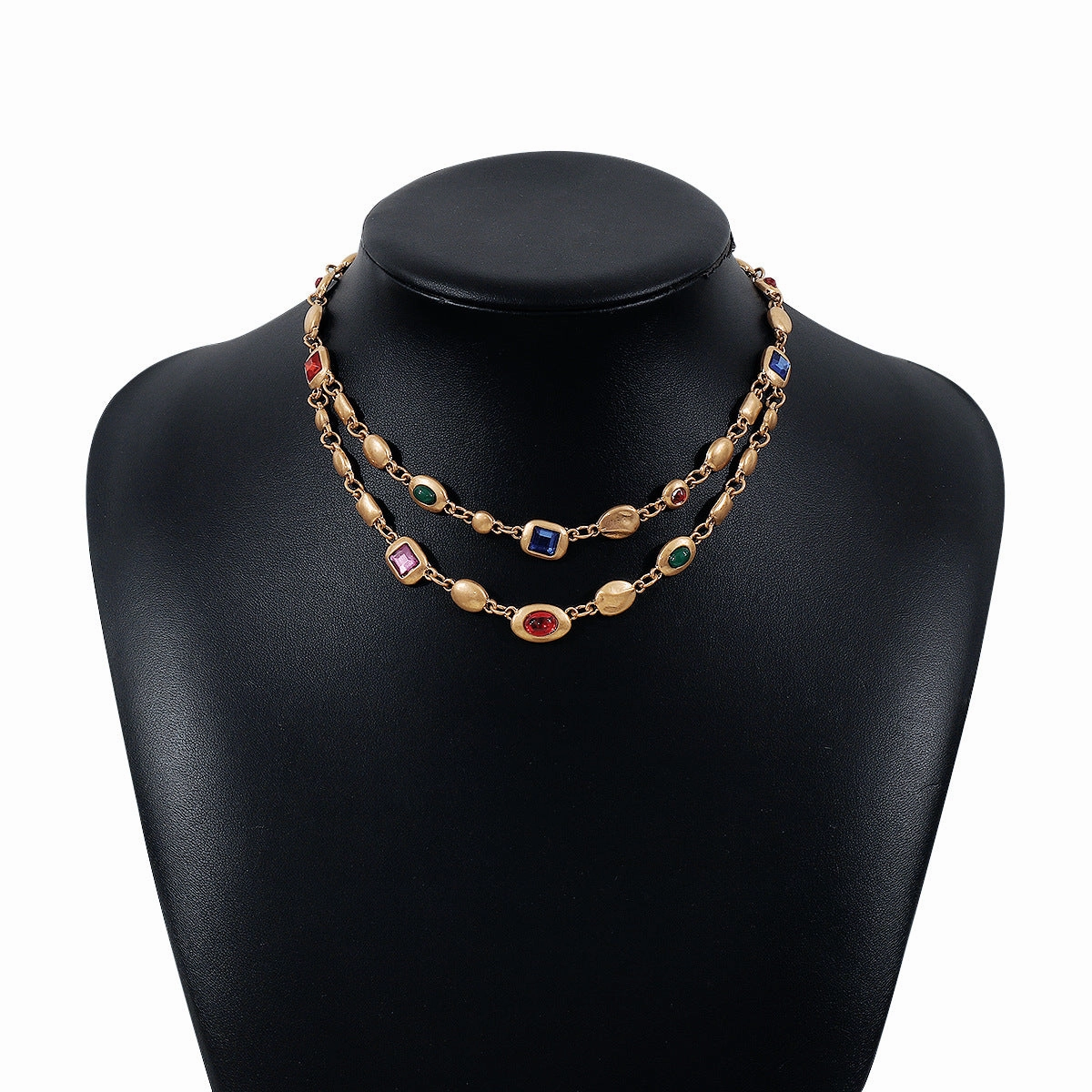 Wholesale Middle Ages Ethnic Style Diamond Double Layer Distressed Necklace