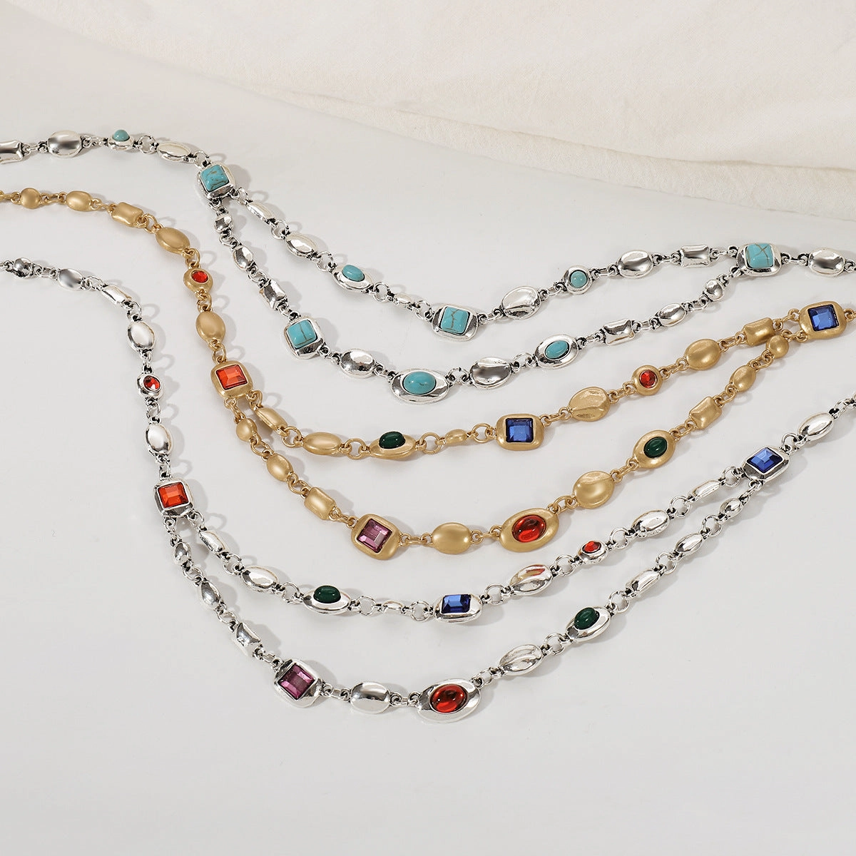 Wholesale Middle Ages Ethnic Style Diamond Double Layer Distressed Necklace