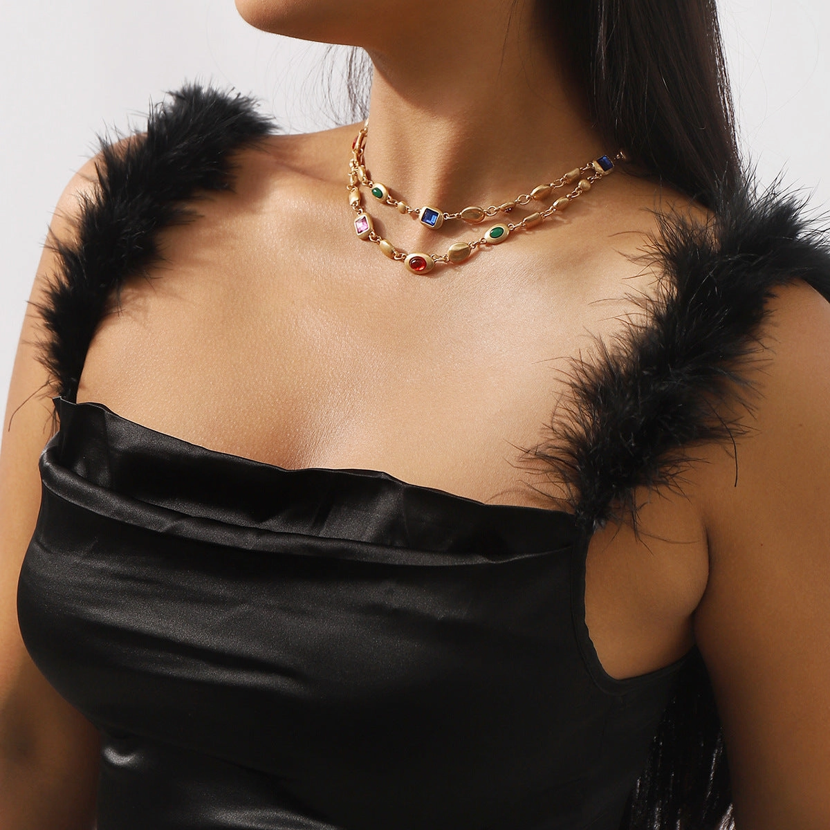 Wholesale Middle Ages Ethnic Style Diamond Double Layer Distressed Necklace