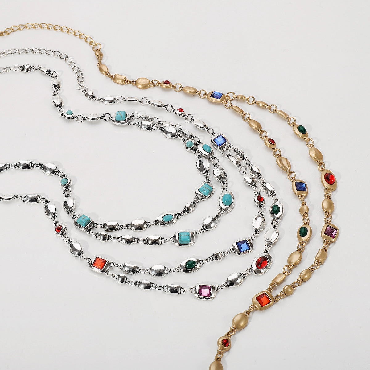 Wholesale Middle Ages Ethnic Style Diamond Double Layer Distressed Necklace