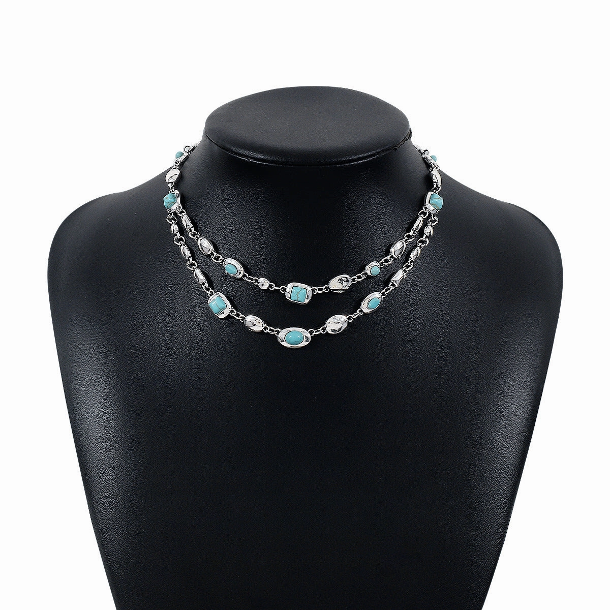 Wholesale Middle Ages Ethnic Style Diamond Double Layer Distressed Necklace