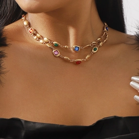 Wholesale Middle Ages Ethnic Style Diamond Double Layer Distressed Necklace