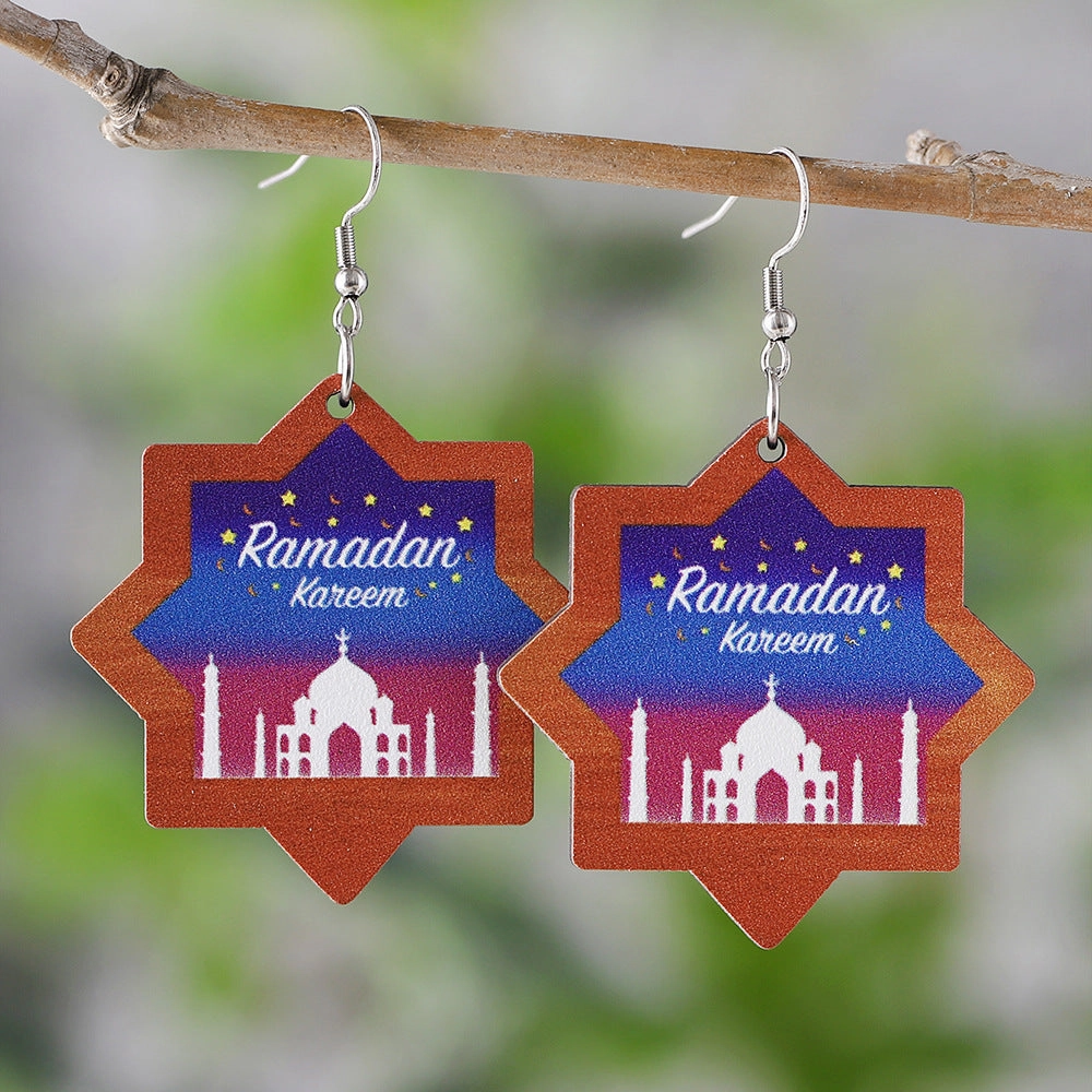 Wholesale Middle Eastern Ramadan Wooden Double Sided Earrings Irregular Heart Shape Earrings