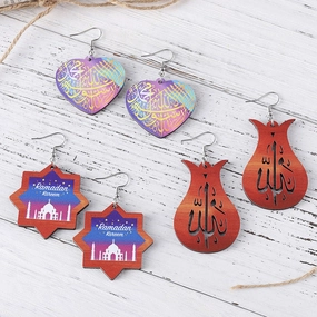 Wholesale Middle Eastern Ramadan Wooden Double Sided Earrings Irregular Heart Shape Earrings