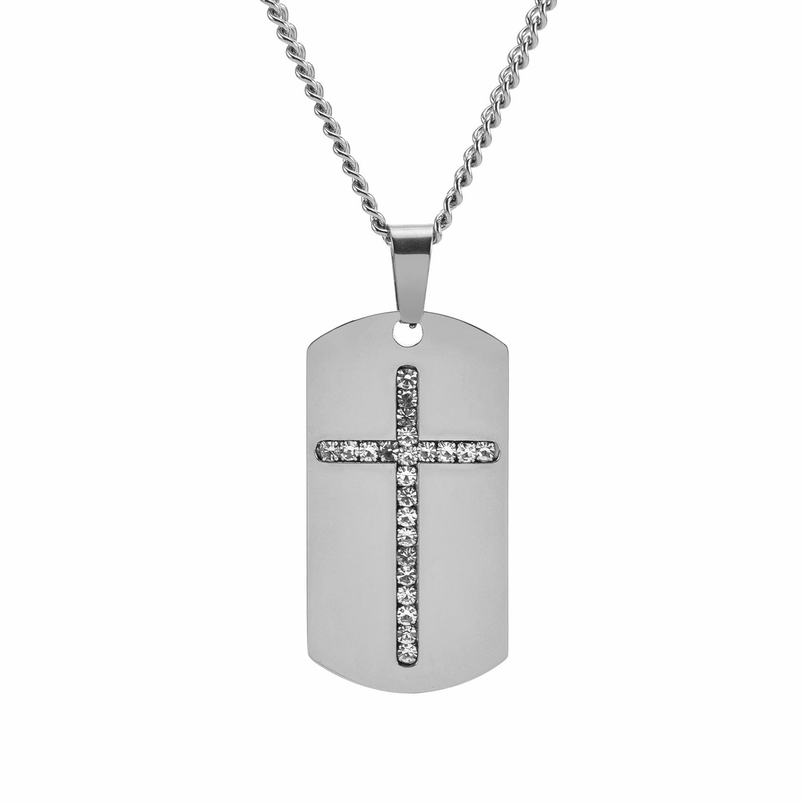 Wholesale Military Brand Crystal Cross Titanium Steel Sweater Chain Pendant Necklaces