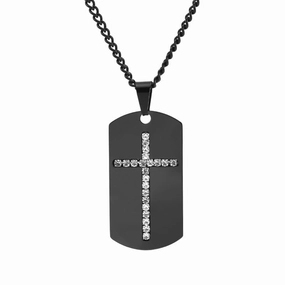 Wholesale Military Brand Crystal Cross Titanium Steel Sweater Chain Pendant Necklaces