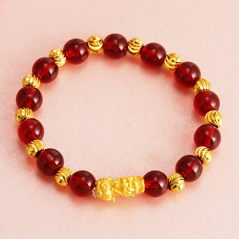 Wholesale Mini Brave Troops Garnet Obsidian Copper Bracelet