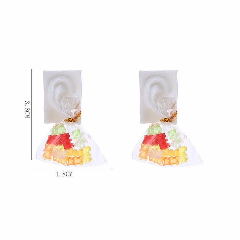Wholesale Mini Colorful Jelly Bear Bagged Ear Sculpture Earrings