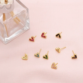 Wholesale Mini Zircon Heart Copper Ear Studs