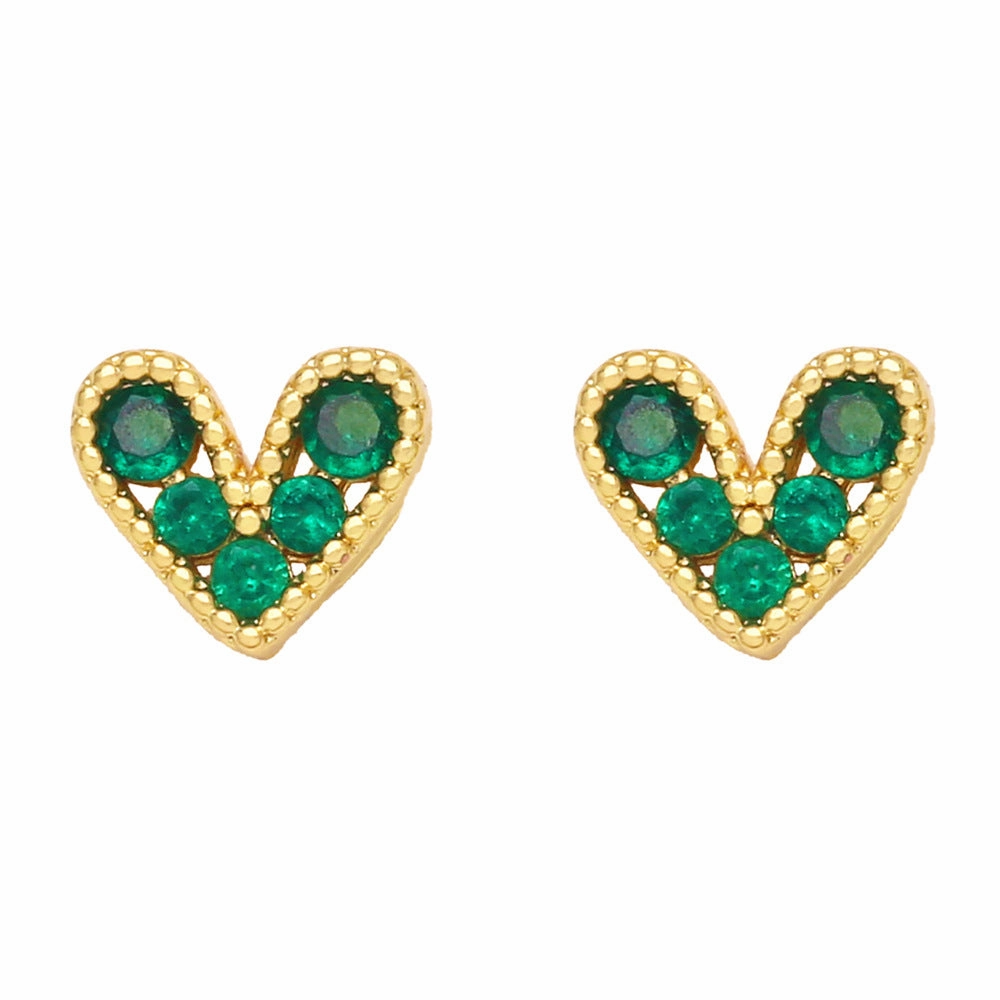 Wholesale Mini Zircon Heart Copper Ear Studs