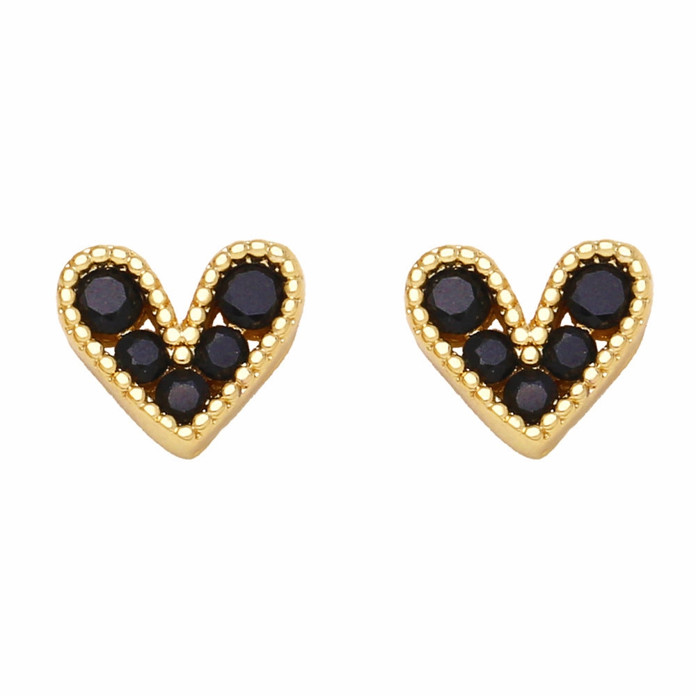 Wholesale Mini Zircon Heart Copper Ear Studs