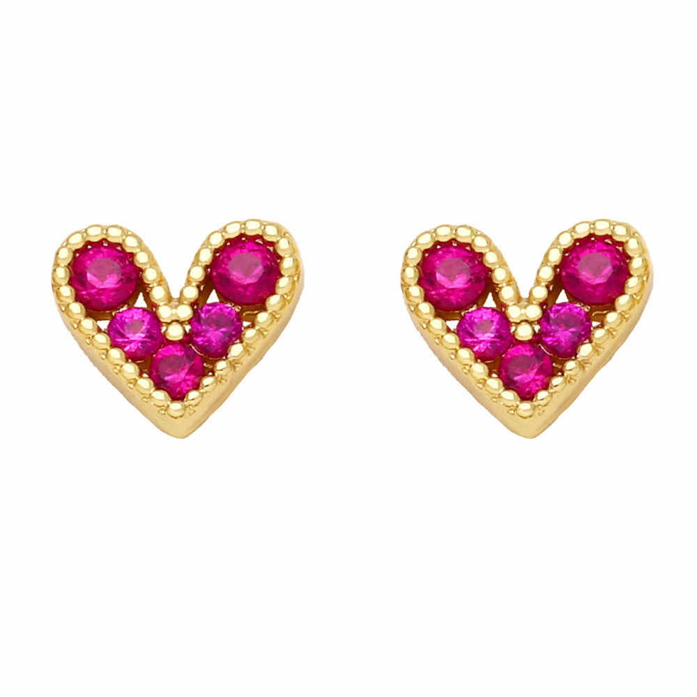 Wholesale Mini Zircon Heart Copper Ear Studs