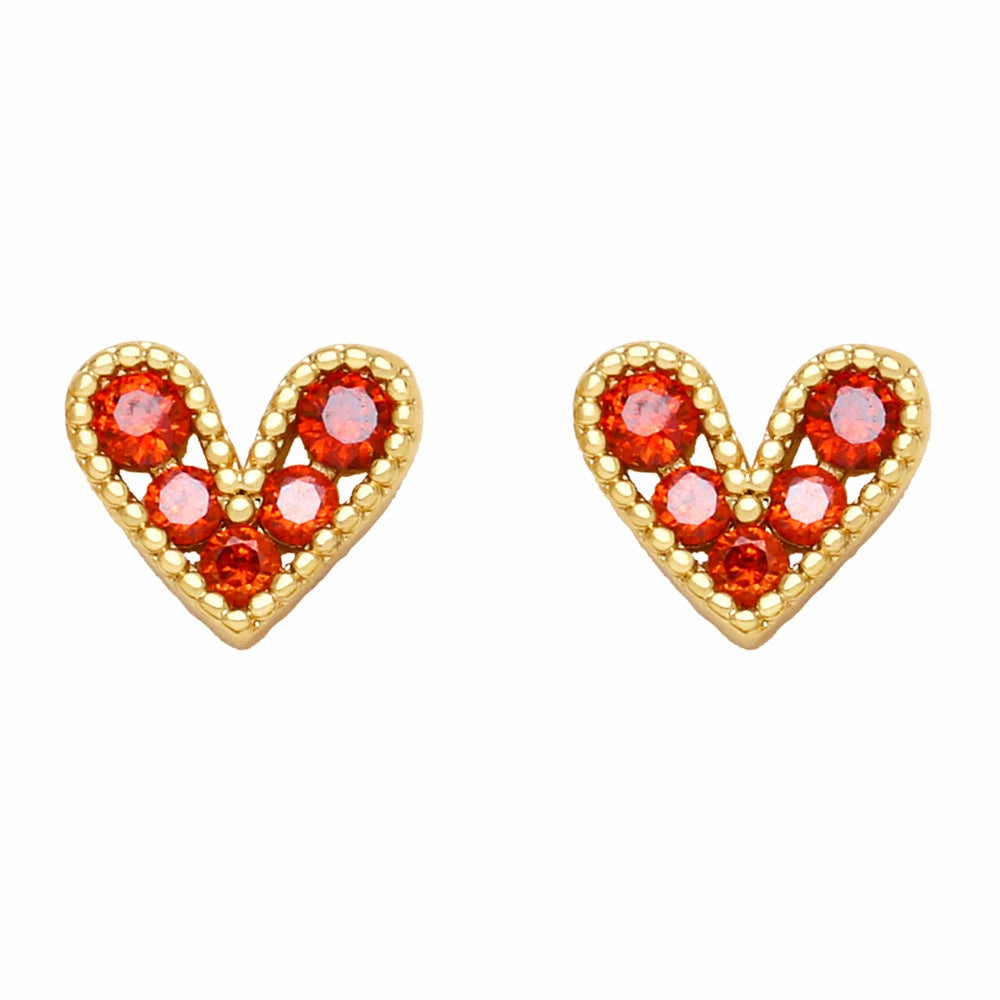 Wholesale Mini Zircon Heart Copper Ear Studs
