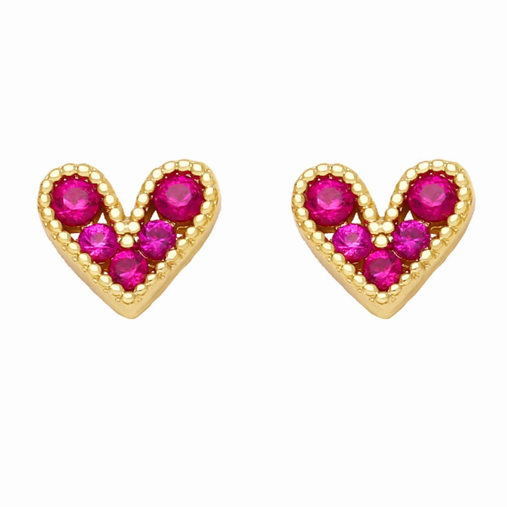 Wholesale Mini Zircon Heart Copper Ear Studs