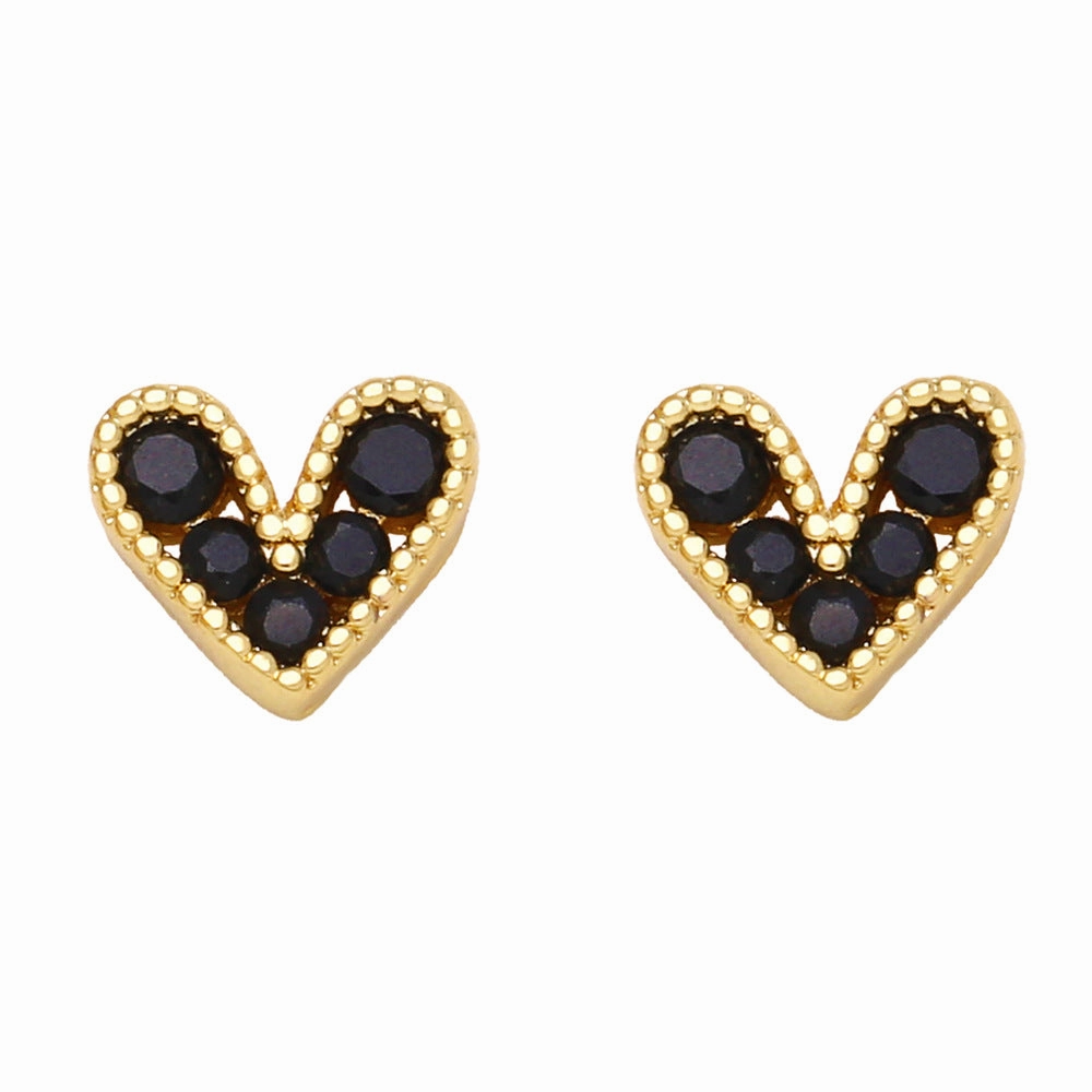 Wholesale Mini Zircon Heart Copper Ear Studs