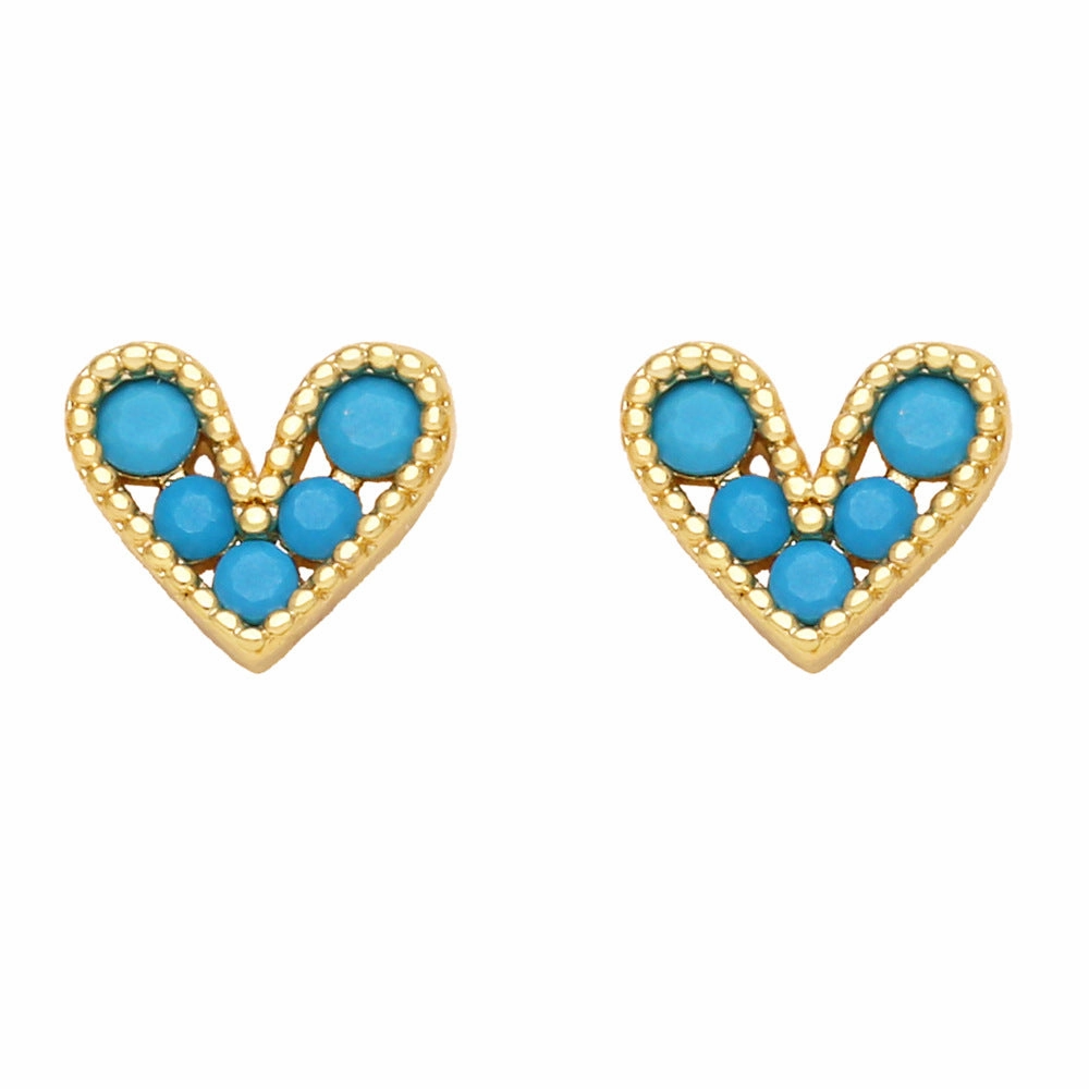 Wholesale Mini Zircon Heart Copper Ear Studs