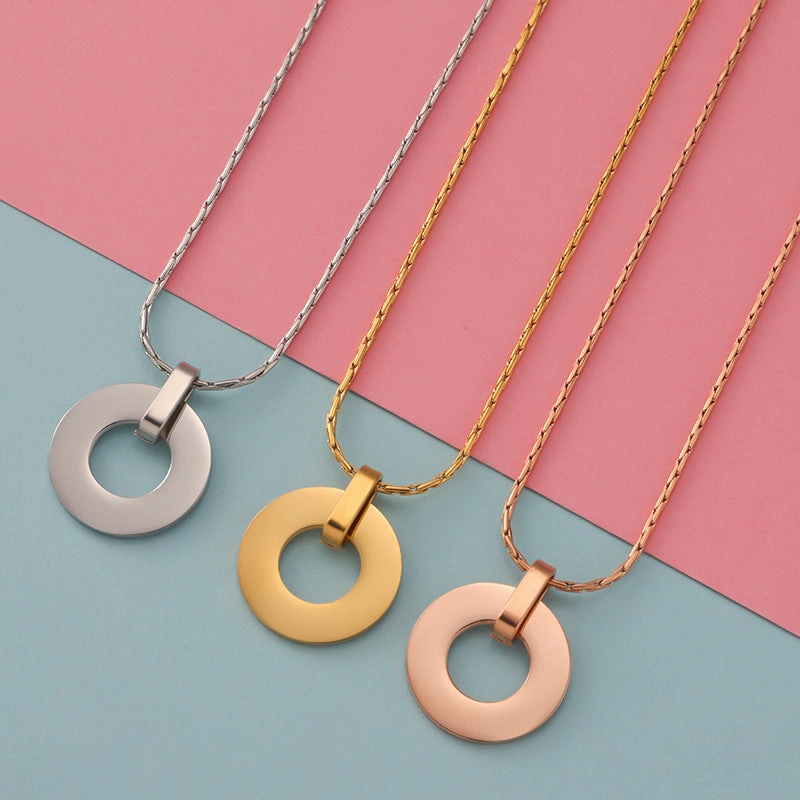 Wholesale Minimalist Geometric Circular Hollow Pendants Stainless Steel Necklace
