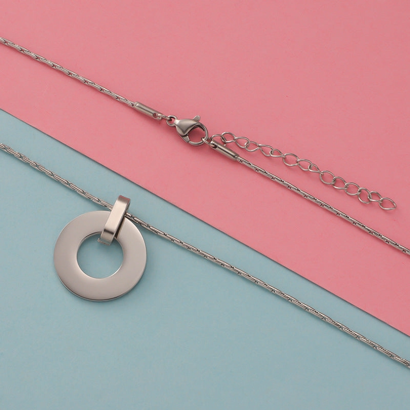 Wholesale Minimalist Geometric Circular Hollow Pendants Stainless Steel Necklace